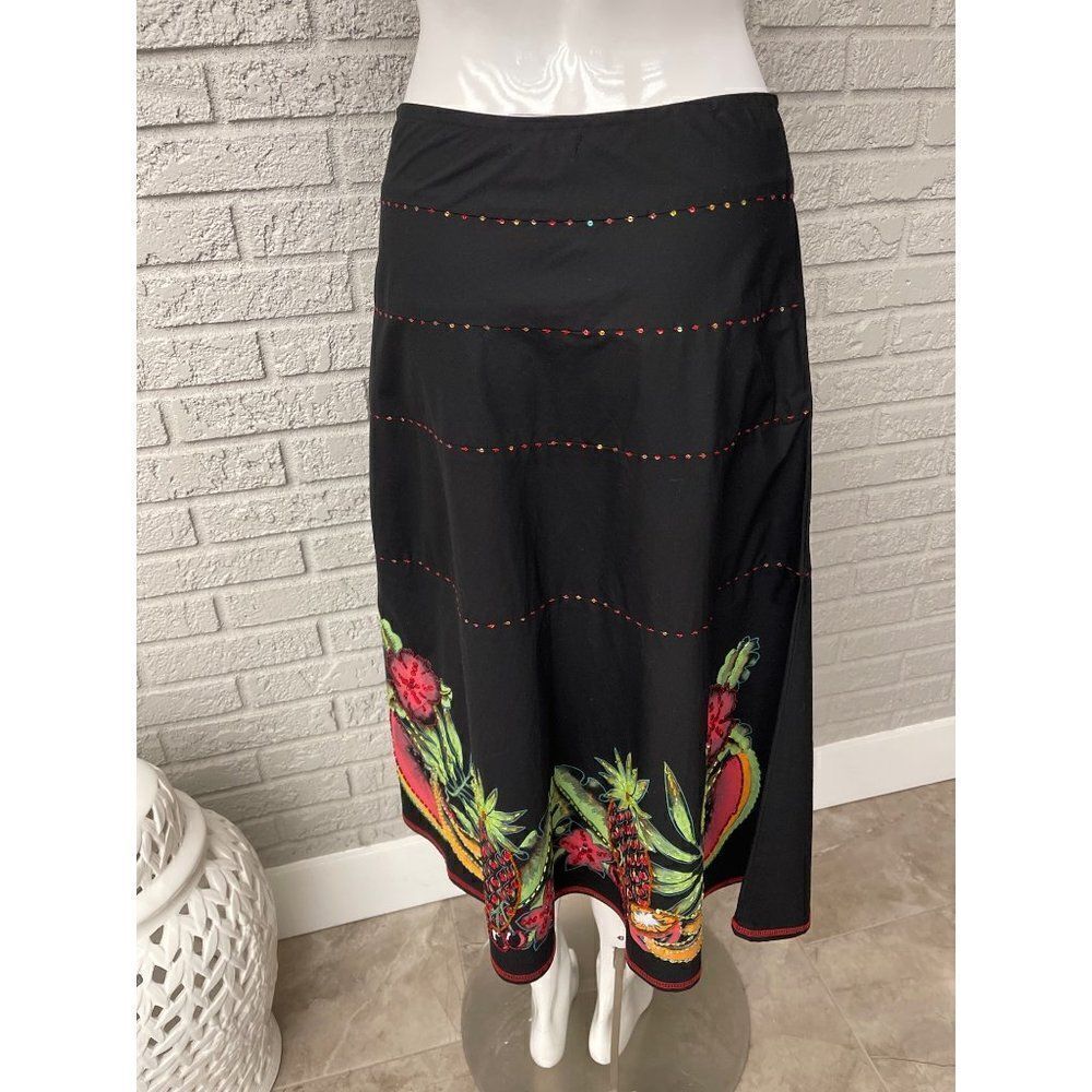 Basil & Maude Hand Painted Beaded & Sequin Skirt Size 2